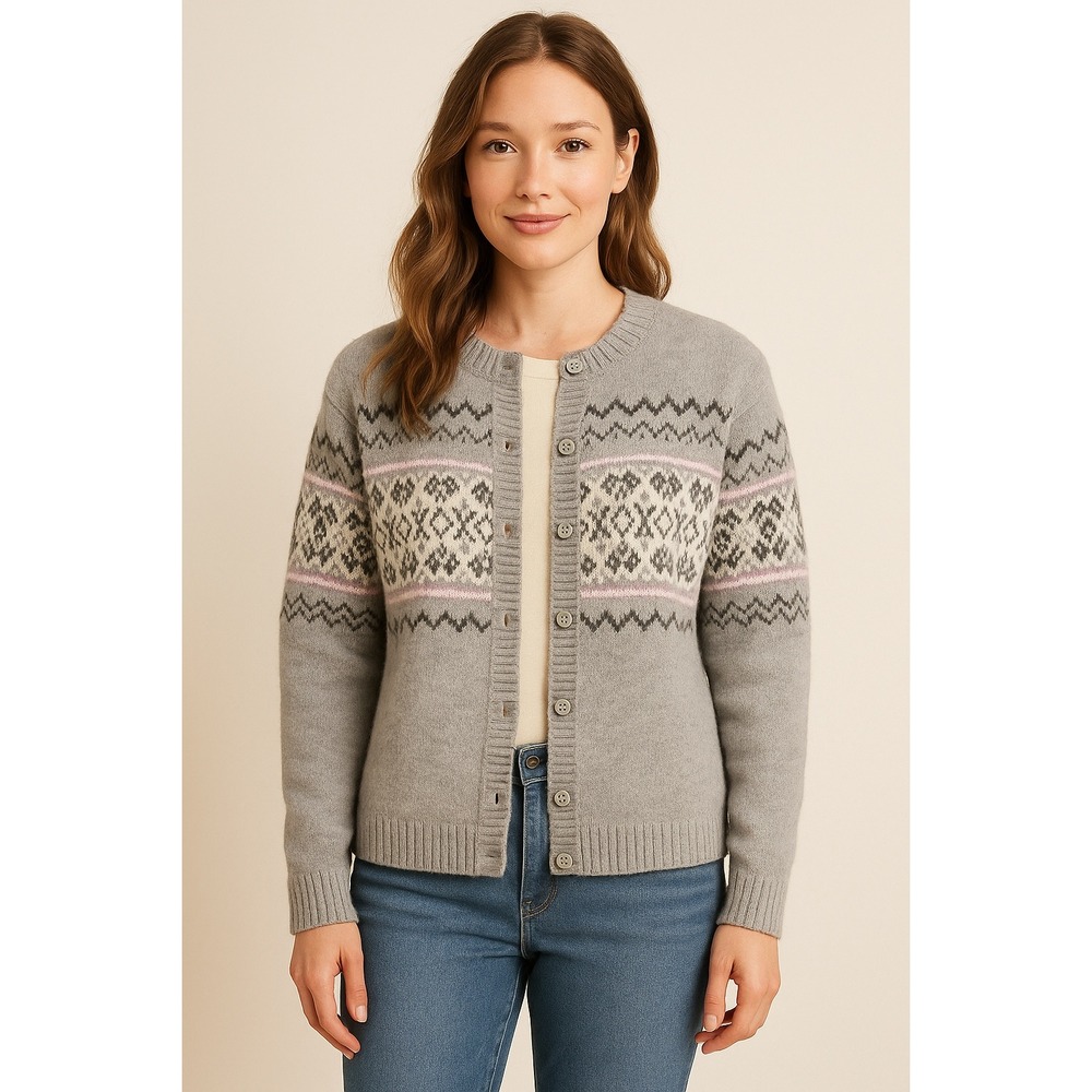 Sundance Nordic Cardigan Gray Fair Isle Wool Angora Sweater Women's M